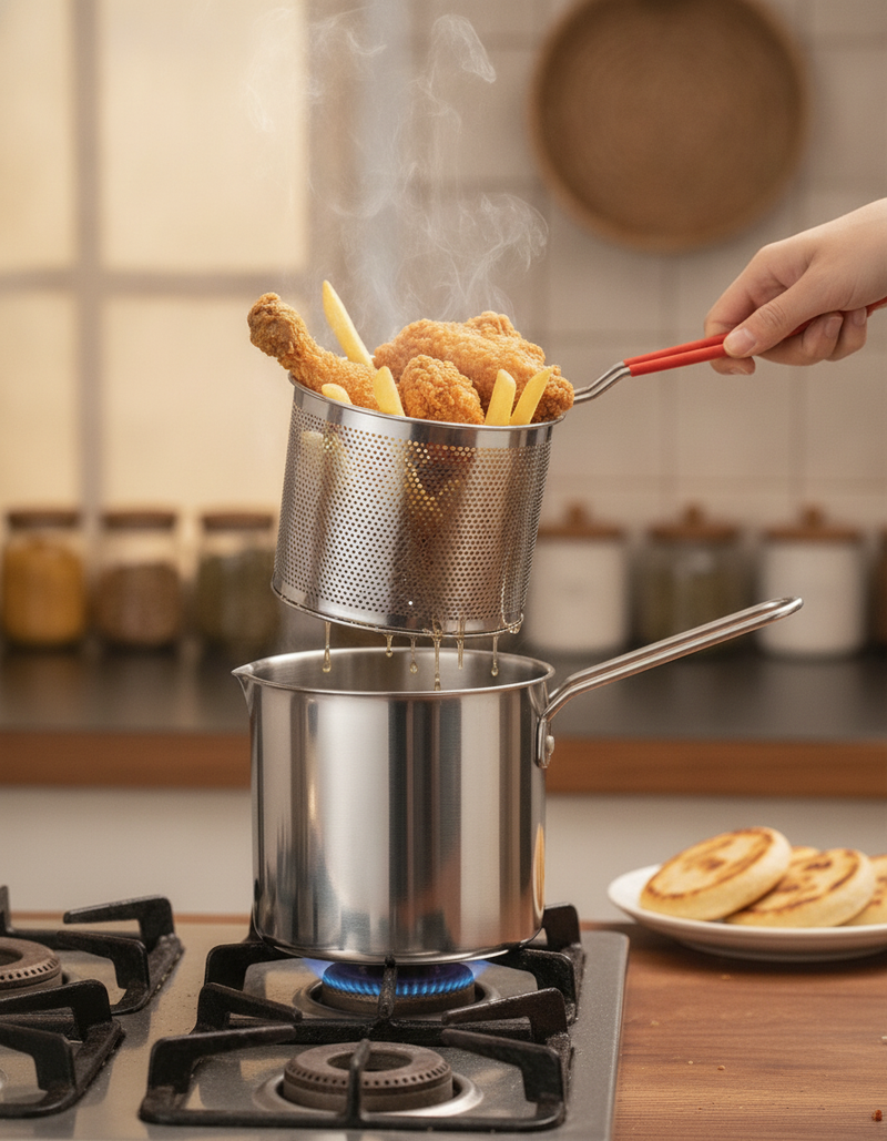 SafeFry Freidora de Canasta — Fríe Sin Salpicaduras Ni Quemaduras
